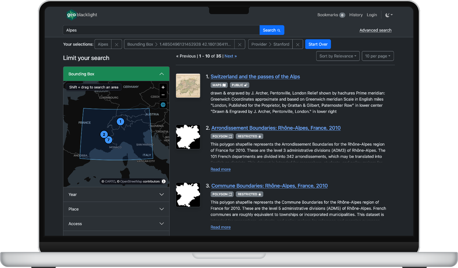GeoBlacklight search interface